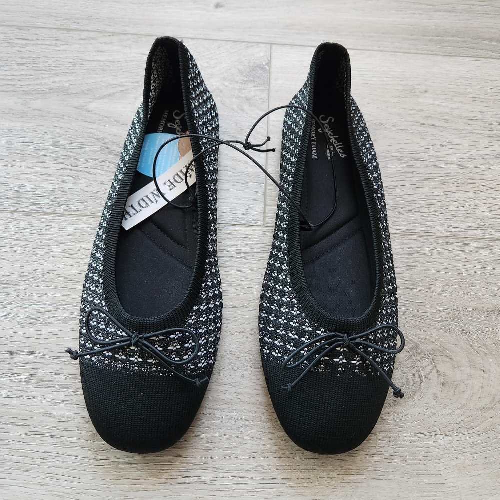Seychelles Black White Tweed Knit Ballet Flats Womens 8 Wide Memory Foam Shoes